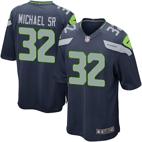 Men's Game Christine Michael Sr Nike Jersey Navy Blue Home - #32 NFL Seattle Seahawks